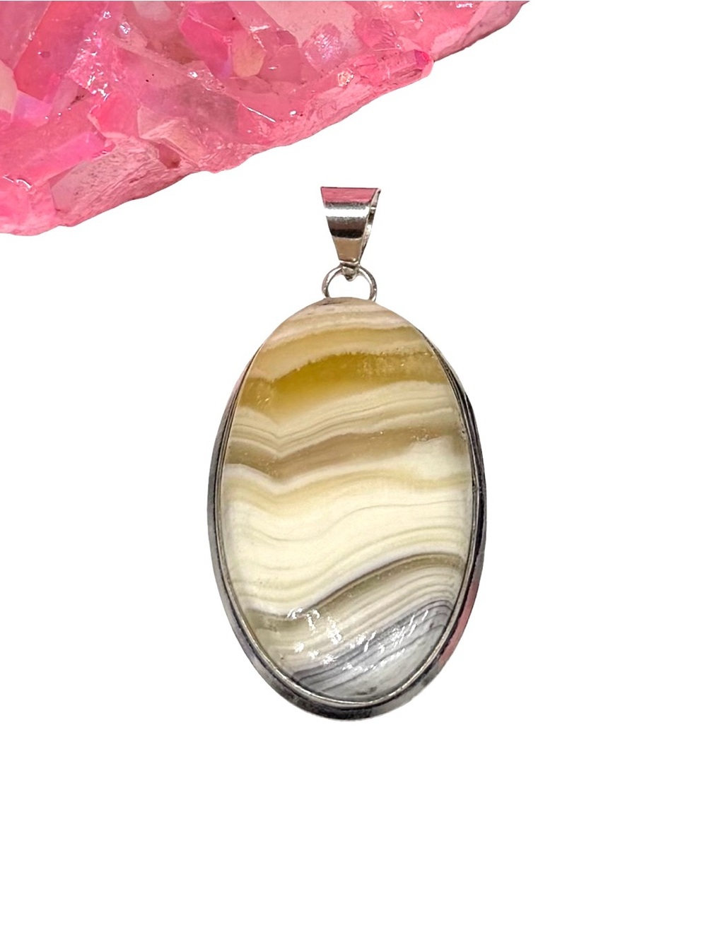 Yellow Calcite Necklace Pendant 925 Sterling Silver Overlay